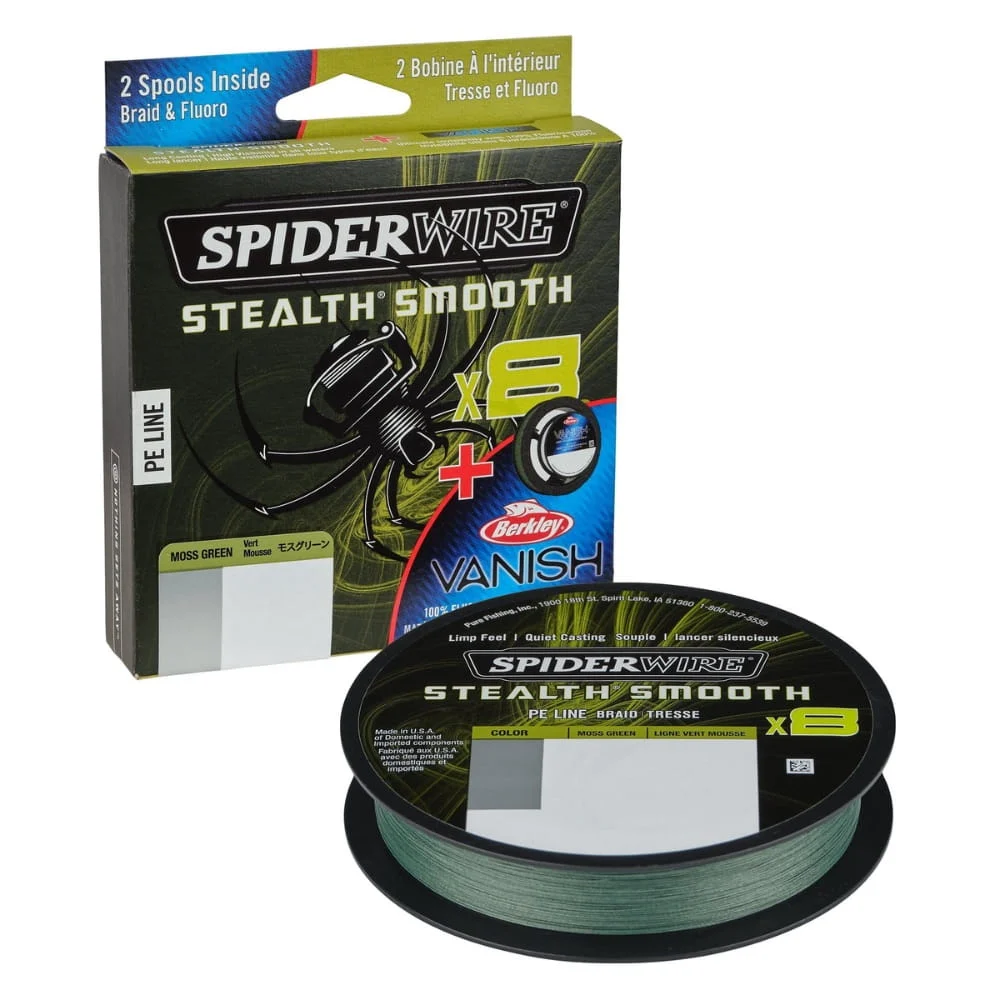 Spiderwire Stealth Smooth 8 Braid (0,13mm 150m 11,2kg) & Vanish Fluorocarbon (0,35mm 40m 7,0kg) Duo Spool System