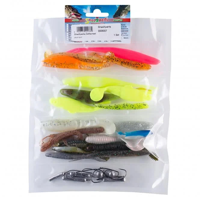SX Zielfisch-Set Dropshot 23 Shads 12 Haken diverse Bleie