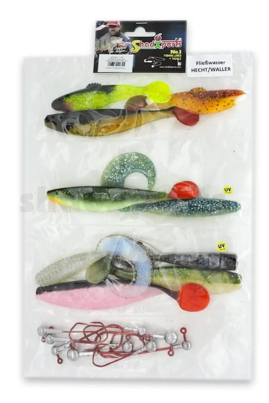 SX Zielfisch-Set Hecht/Waller Fließwasser 10 Shads 8 Jigköpfe