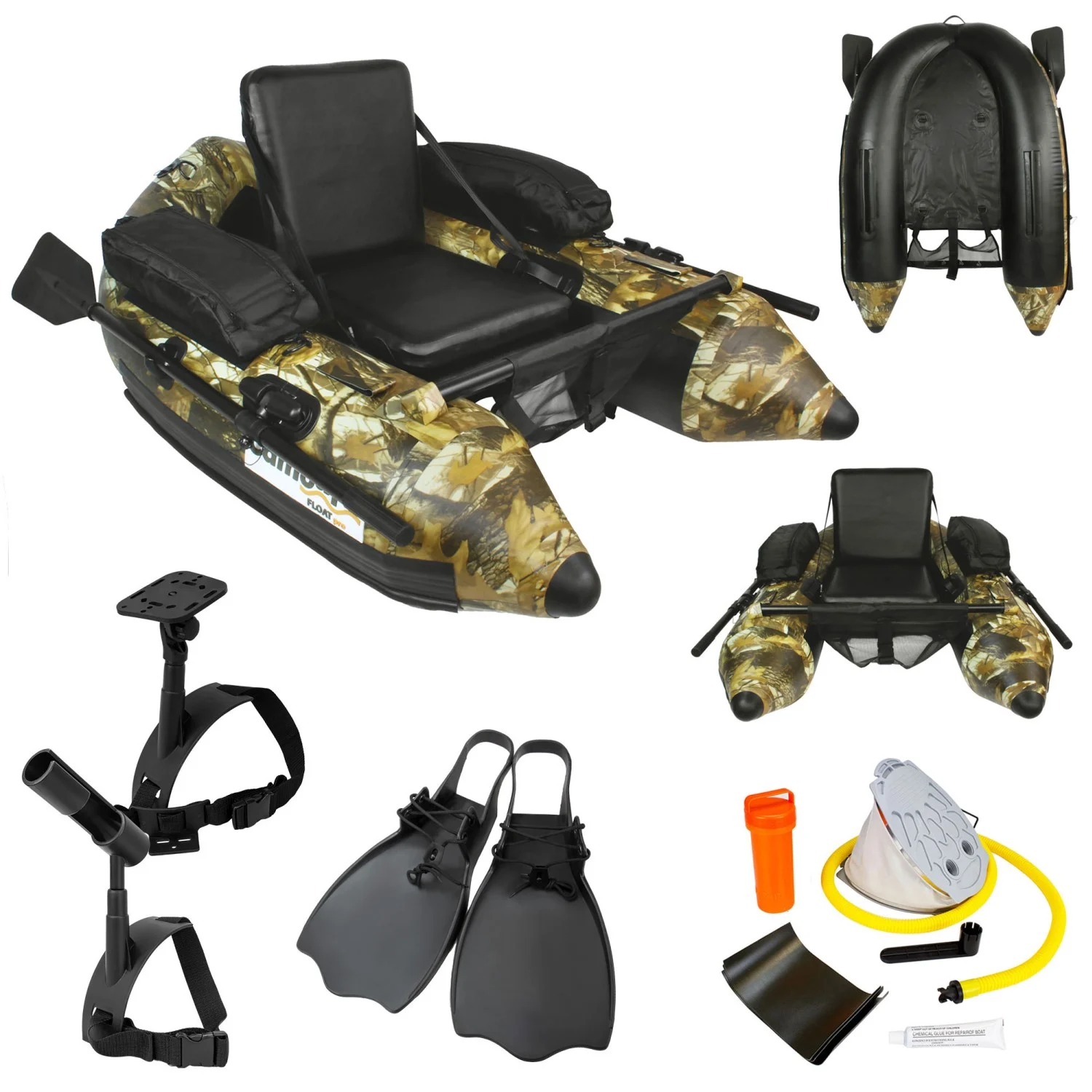 Waterside Belly Boat Camoura Float Pro Bundle - Bellybootset
